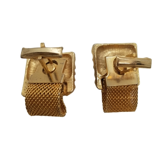 VINTAGE GOLDTONED & LARGE AURORA BOREALIS CRYSTAL STATEMENT CUFFLINKS - Picture 3 of 5